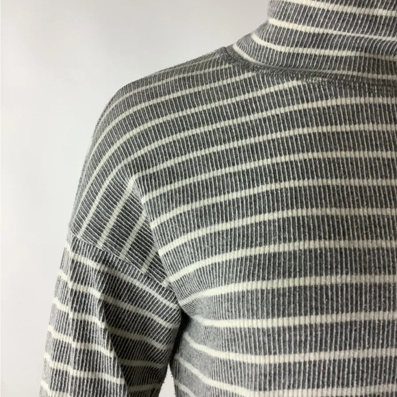 Madewell Sz XXS Note Funnelneck Knit Pullover Top Gray White 100% Cotton - Picture 3 of 6